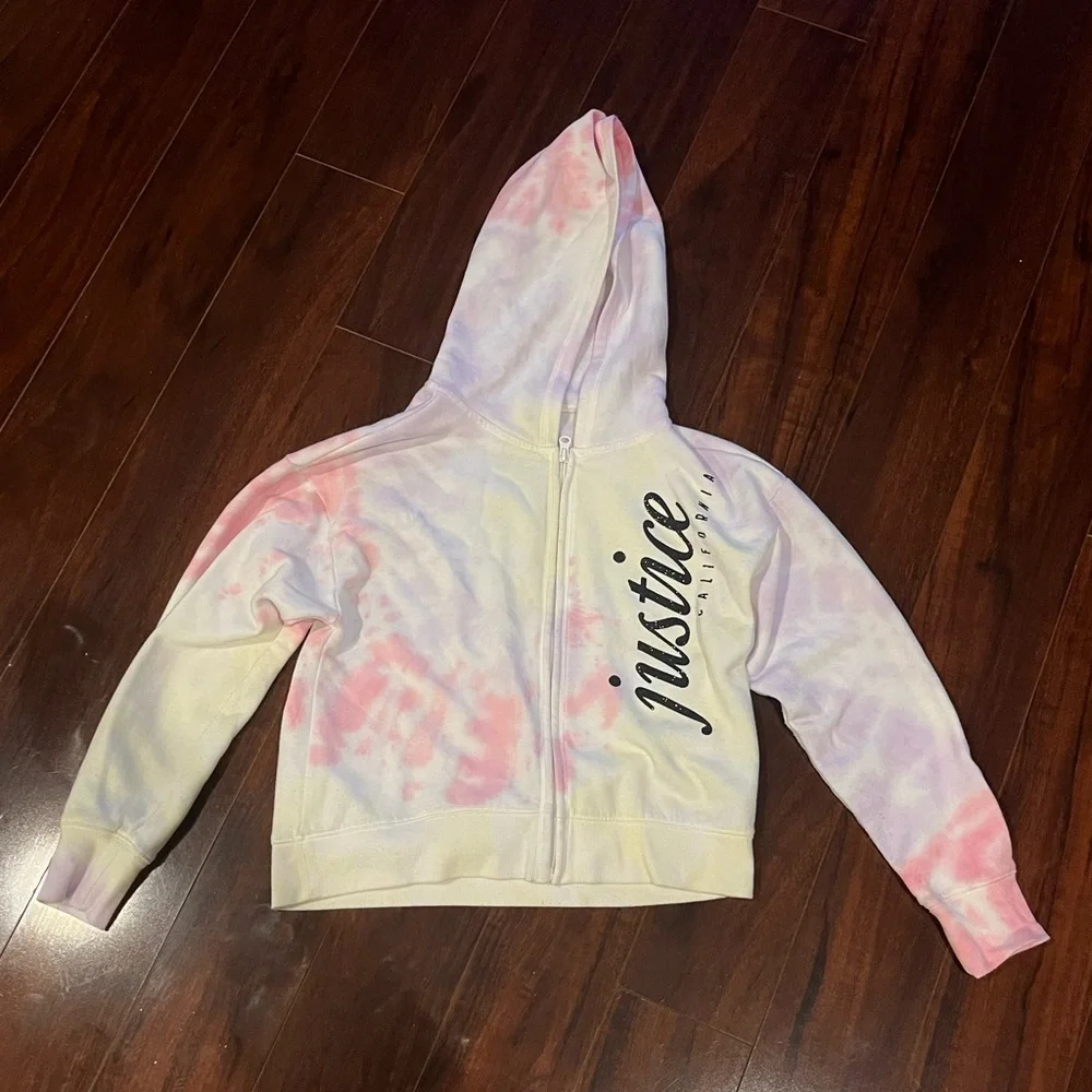 ⭐️EUC - Justice Active Girls Size 12 - Pink & Yellow Tie-Dye Hoodie Sweatshirt